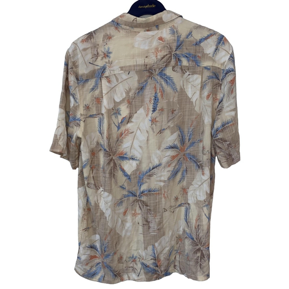 Men's Batik Bay Button Down Shirt Size M Beige Blue Palm Tree Print - Picture 2 of 4